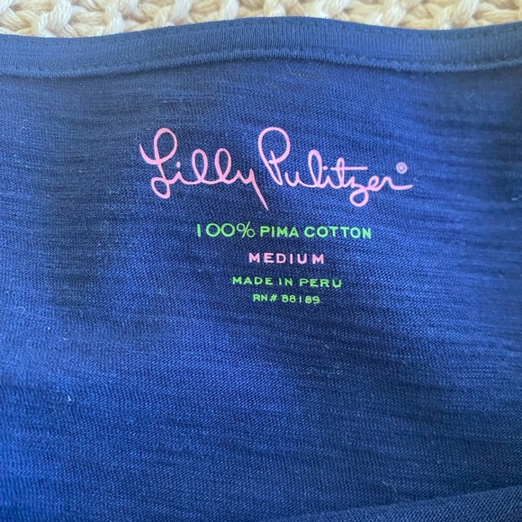 Lilly Pulitzer Boat Neck Navy Blue Dress Half‎ Sleeve Pima Cotton Size Medium - Picture 3 of 10